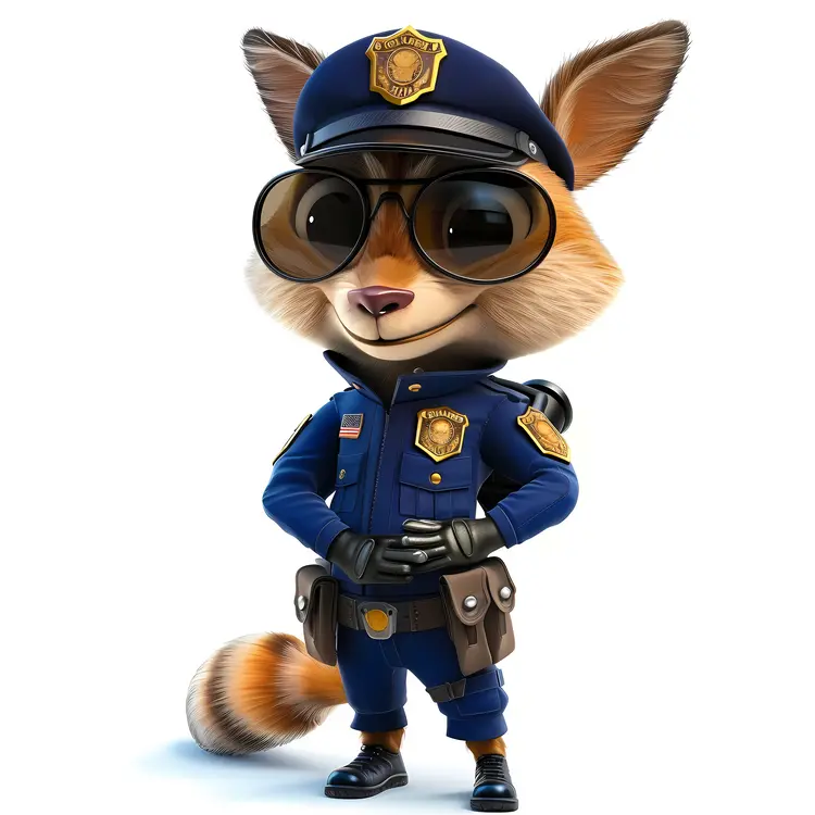 Cute Cartoon Fox Police Officer in Uniform