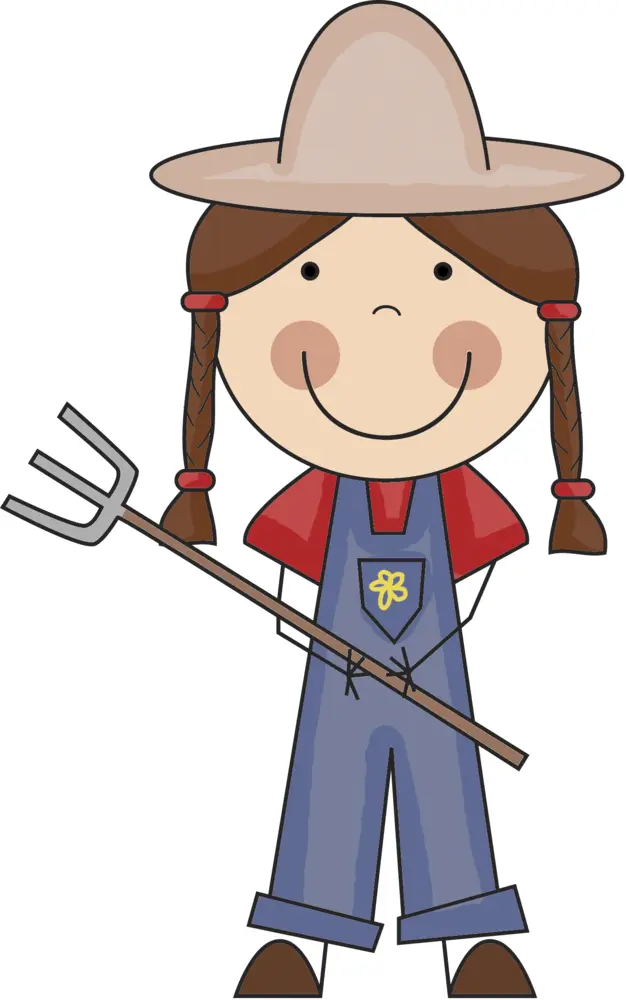 Cartoon Girl Farmer with Pitchfork