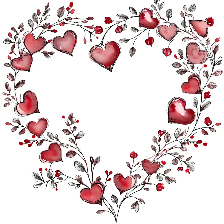Heart-shaped Floral Frame with Red Hearts