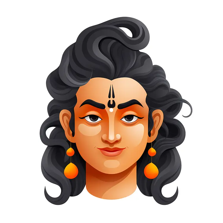 Shiva Illustration with Orange Earrings