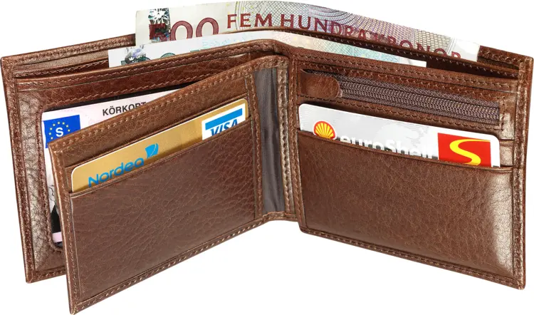 Open Brown Wallet with Money