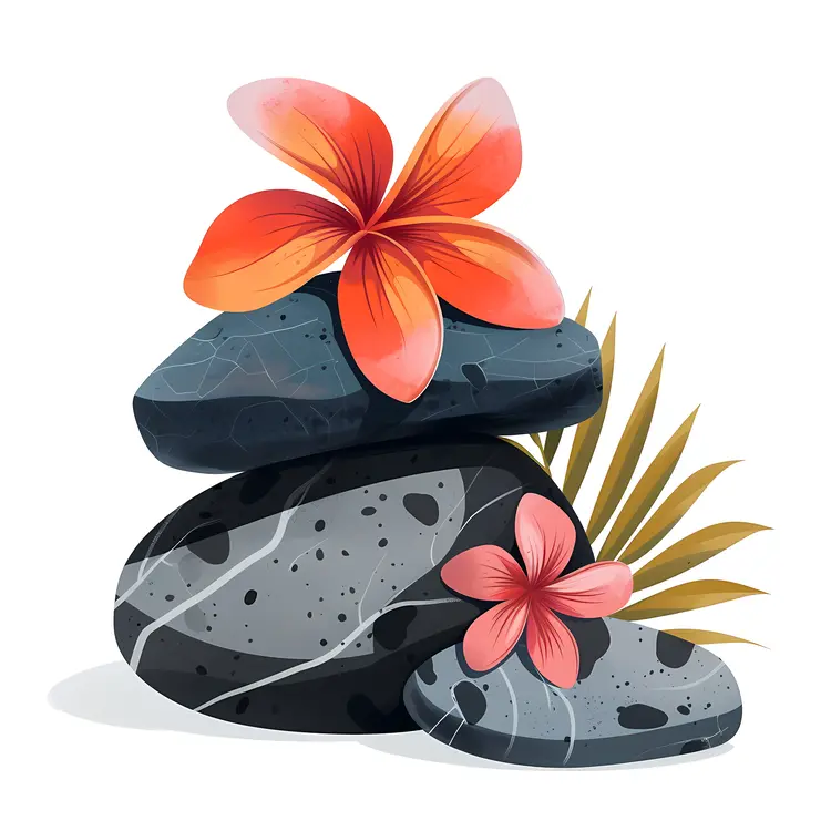 Zen Stacked Stones with Red Flowers