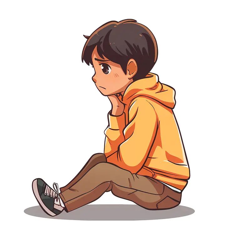 Sad Boy Sitting Illustration