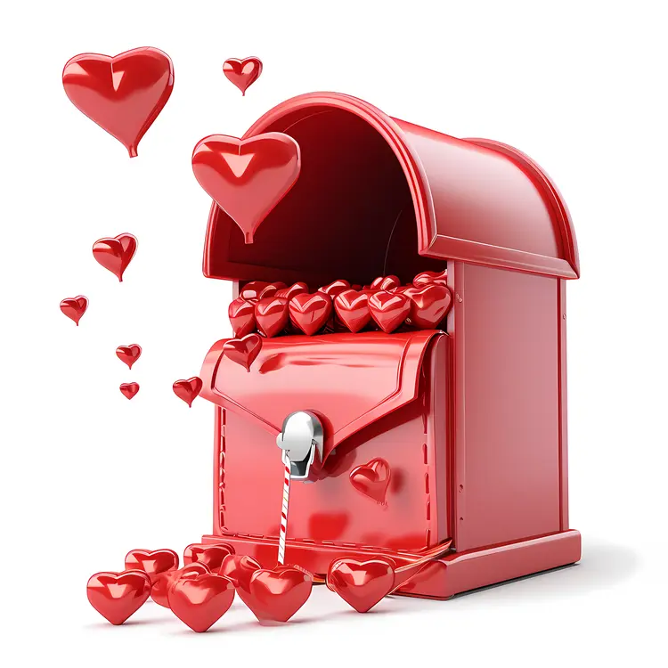 Red Mailbox Overflowing with Hearts