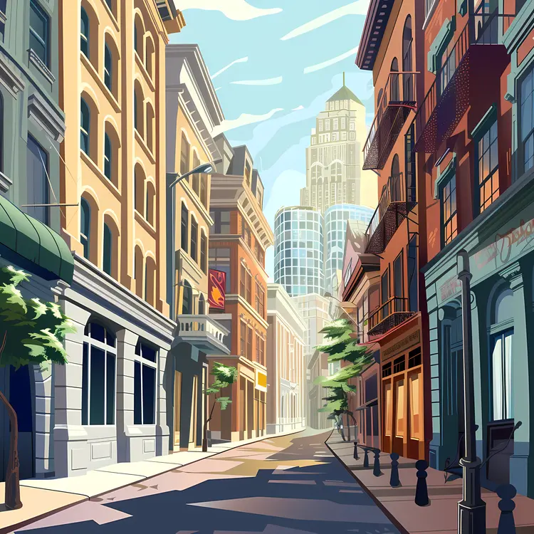 Urban City Street with Buildings