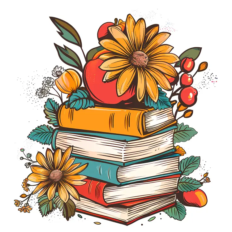 Books and Flowers Illustration