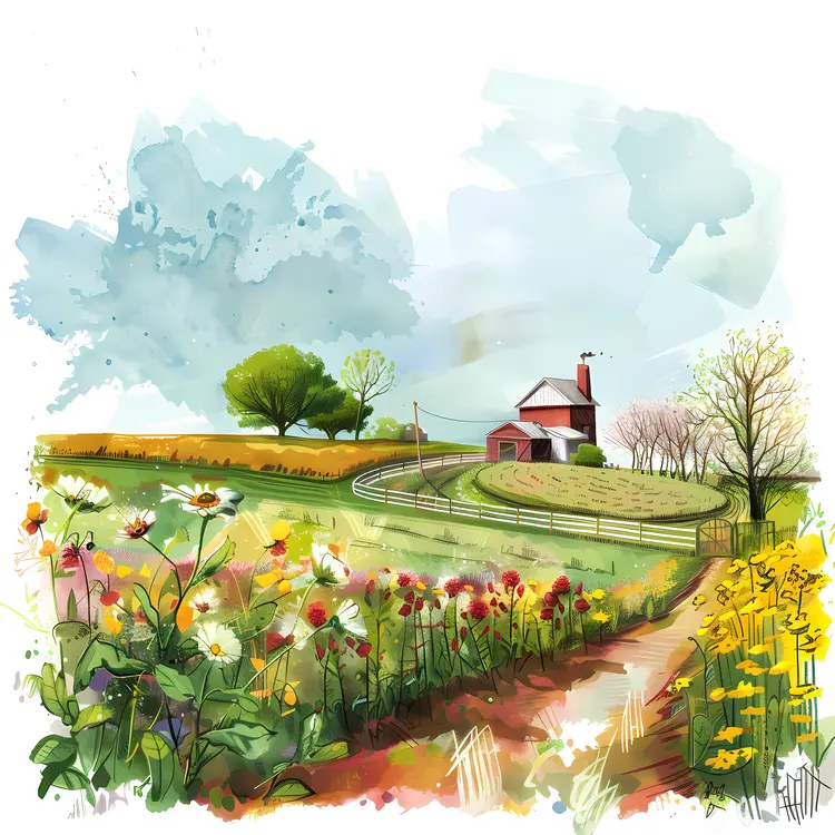 Charming Farmhouse in a Colorful Field