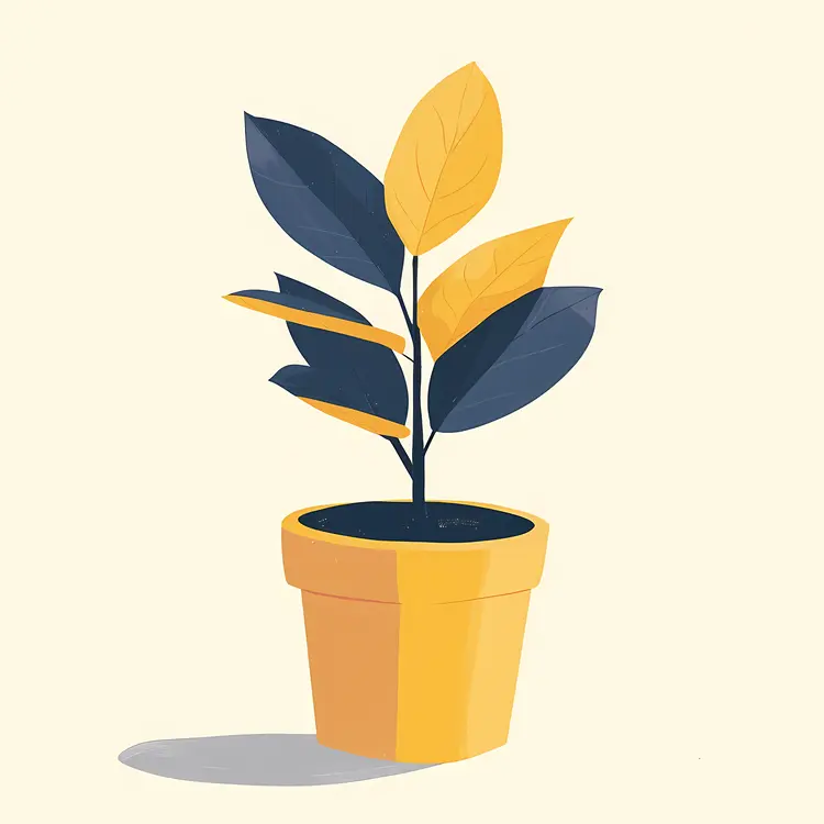 Yellow and Blue Leaves in a Potted Plant