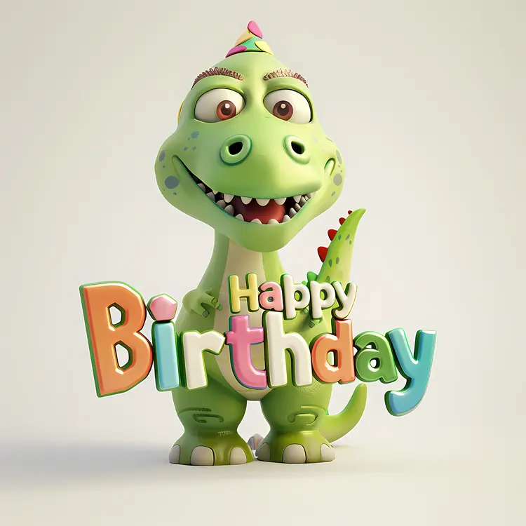 Happy Dinosaur with Party Hat