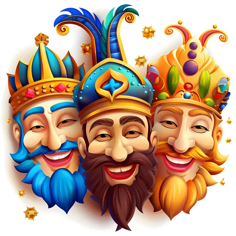 Colorful Three Kings with Crowns