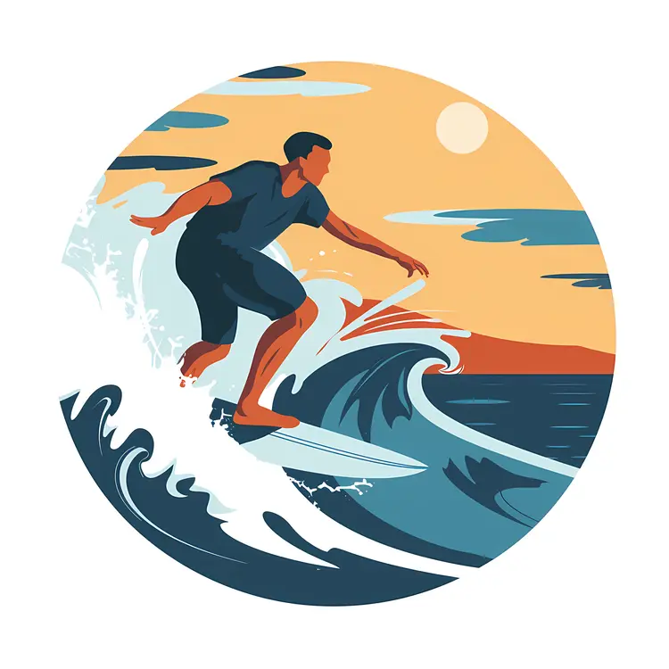 Surfer on a Wave at Sunset
