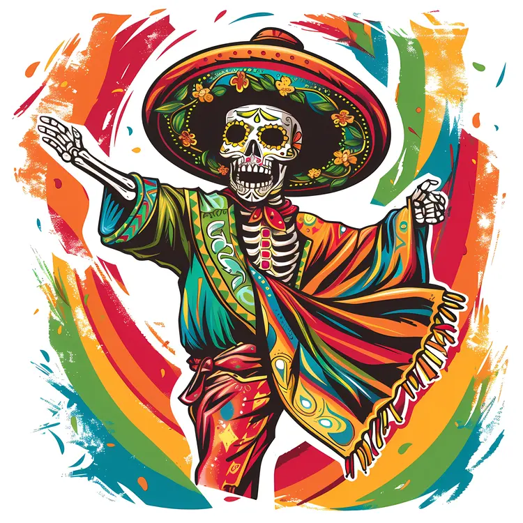Festive Skeleton in Colorful Attire
