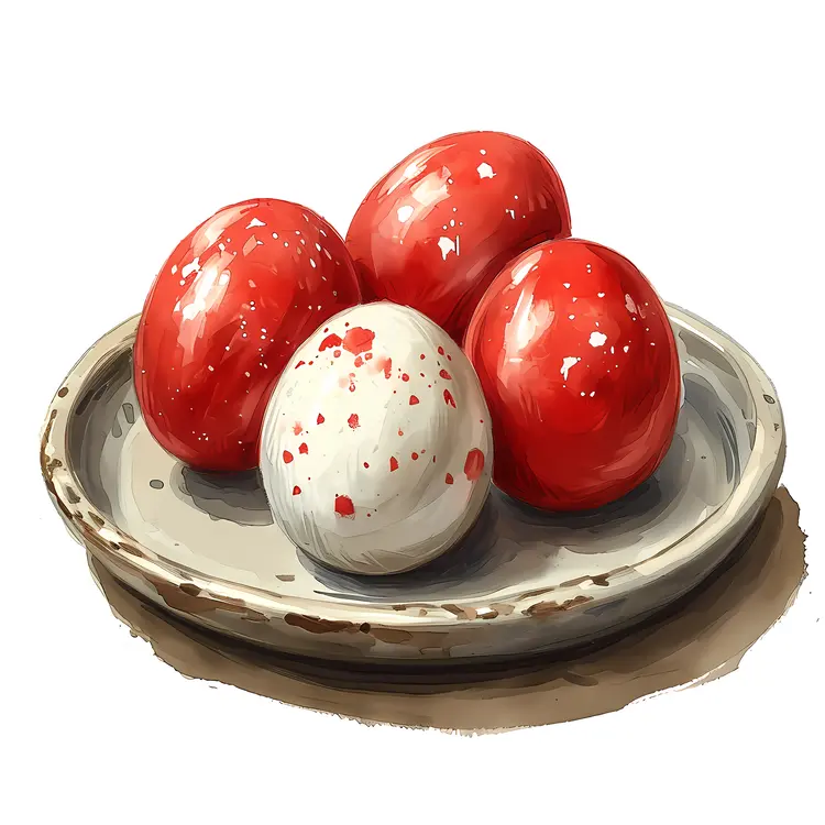 Speckled Red and White Eggs on a Plate