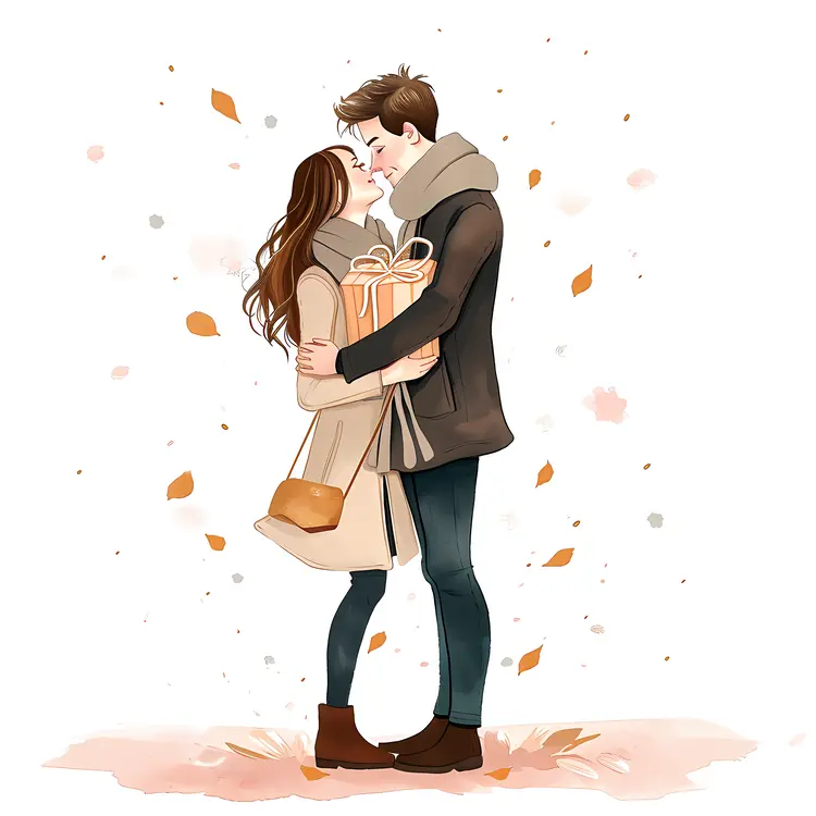 Couple Embracing with Gift