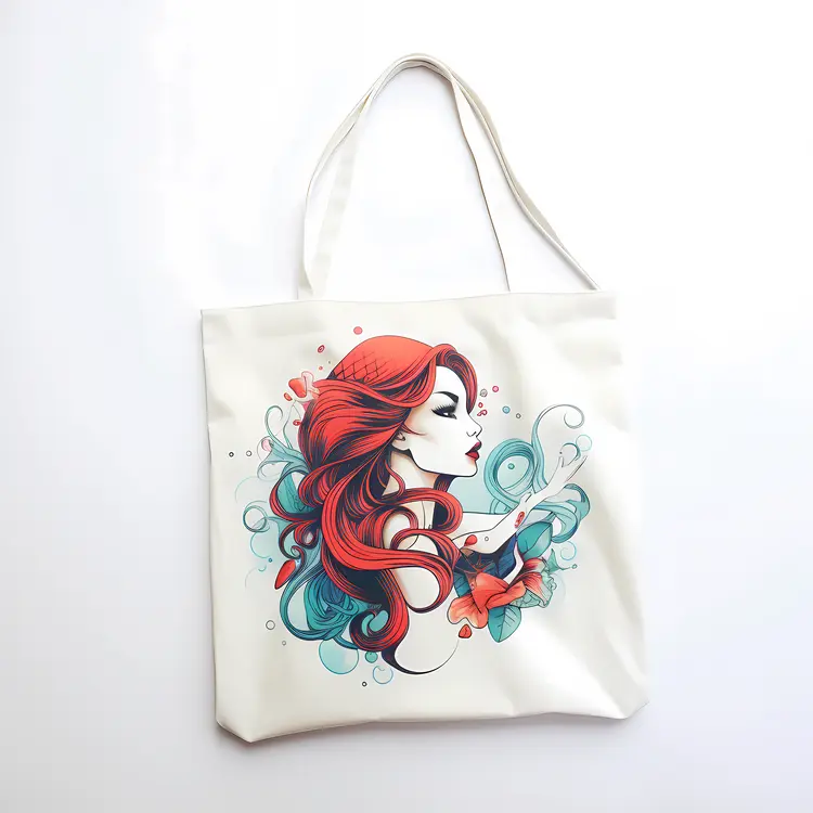 Colorful Tote Bag with Woman and Red Hair