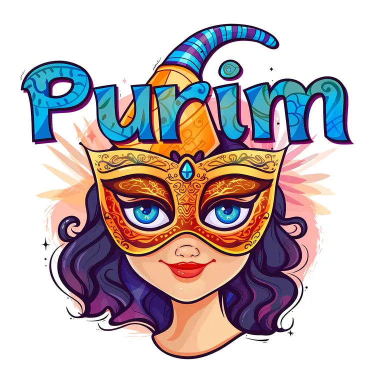 Girl with Colorful Mask for Purim Celebration