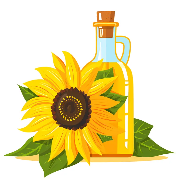 Sunflower and Oil Bottle Illustration