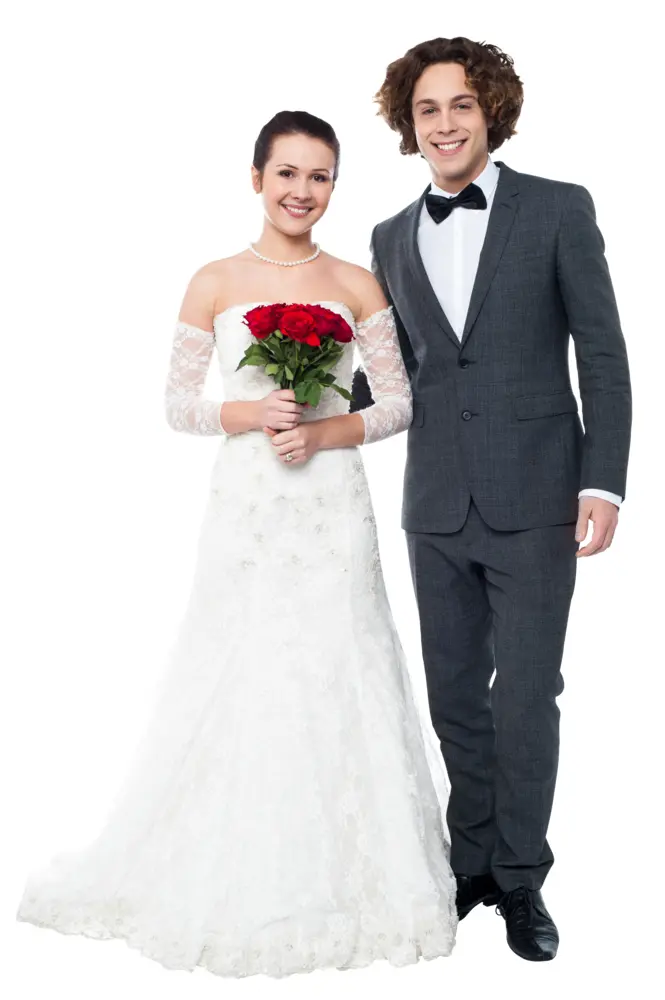 Elegant Wedding Couple with Bouquet