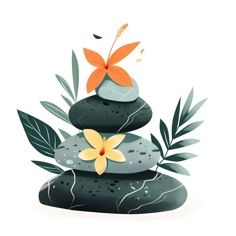Zen Stacked Stones with Flowers