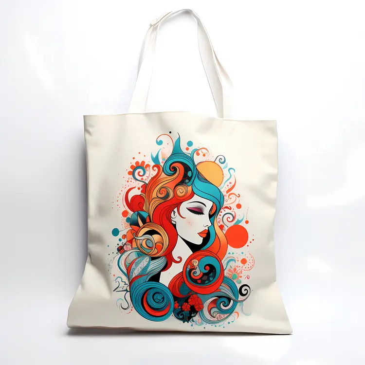 Artistic Tote Bag with Colorful Woman Portrait