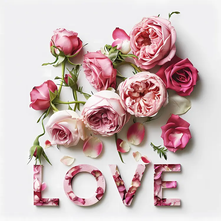 Love Text with Pink and White Roses