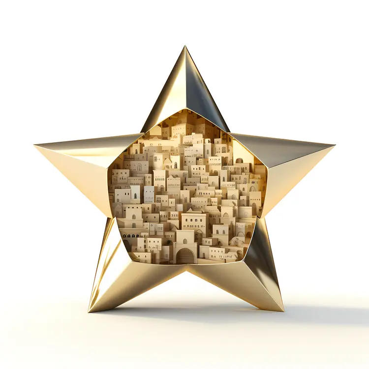 Golden Geometric Star with Cityscape
