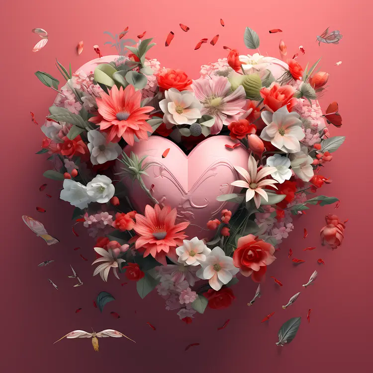 Pink Heart with Flowers for Valentine's Day