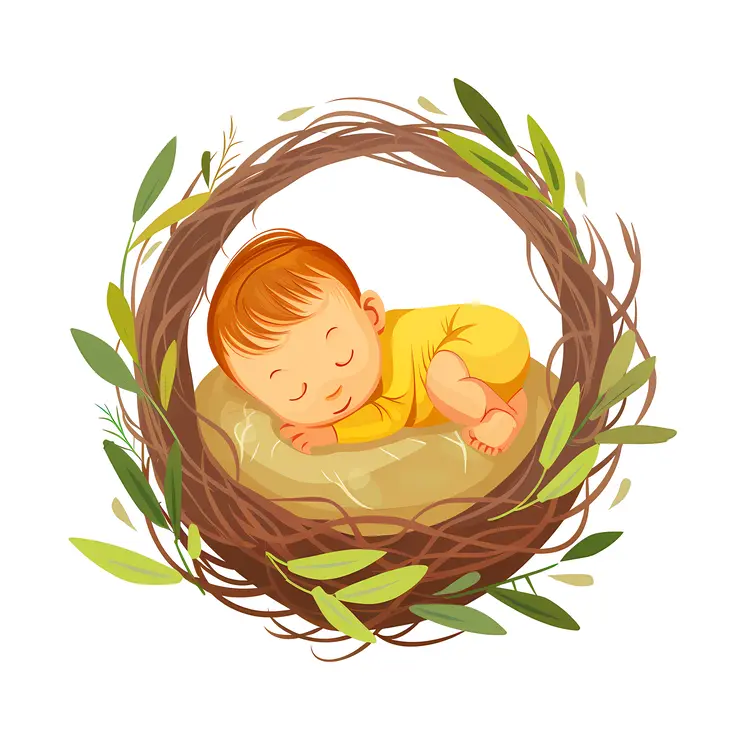 Sleeping Baby in a Nest