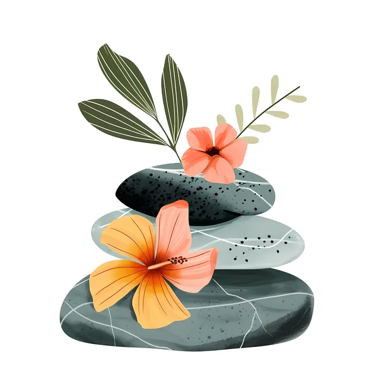 Zen Stacked Stones with Floral Touch