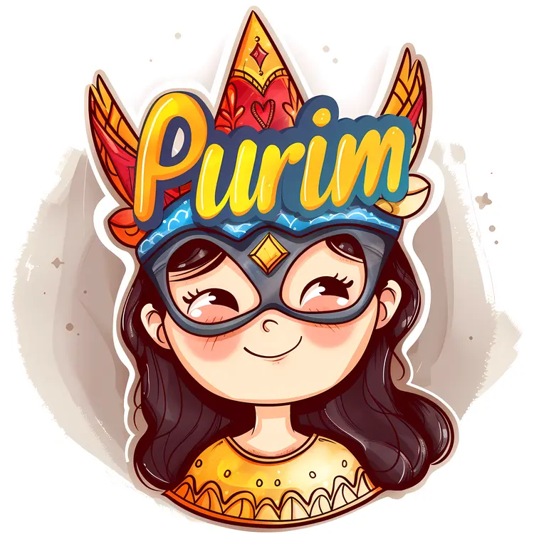 Girl with Colorful Mask for Purim Celebration