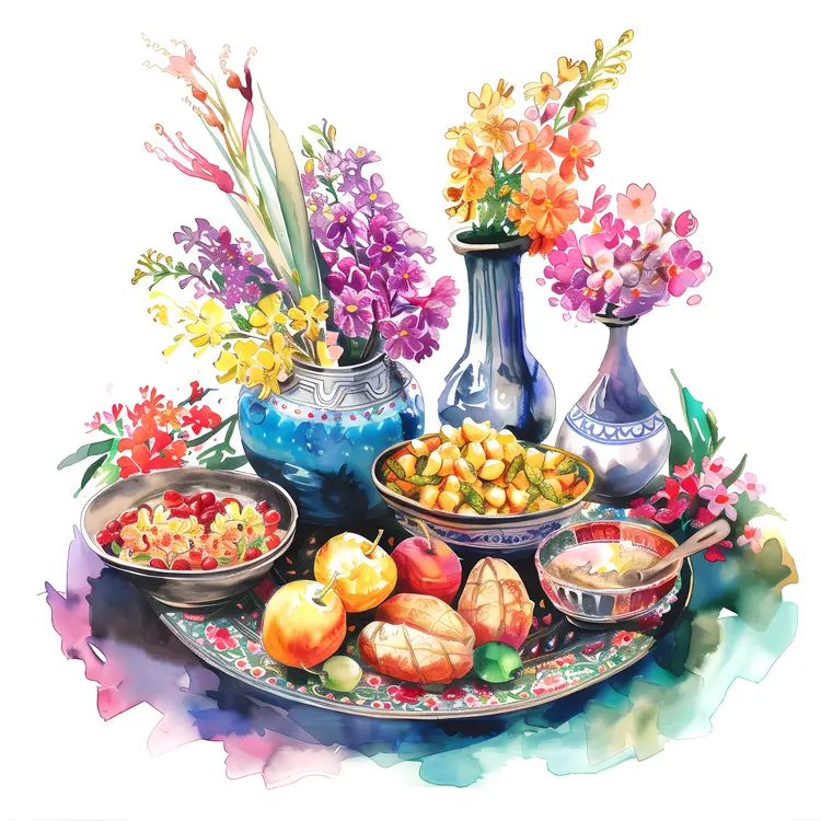 Colorful Flower Arrangement in Vases