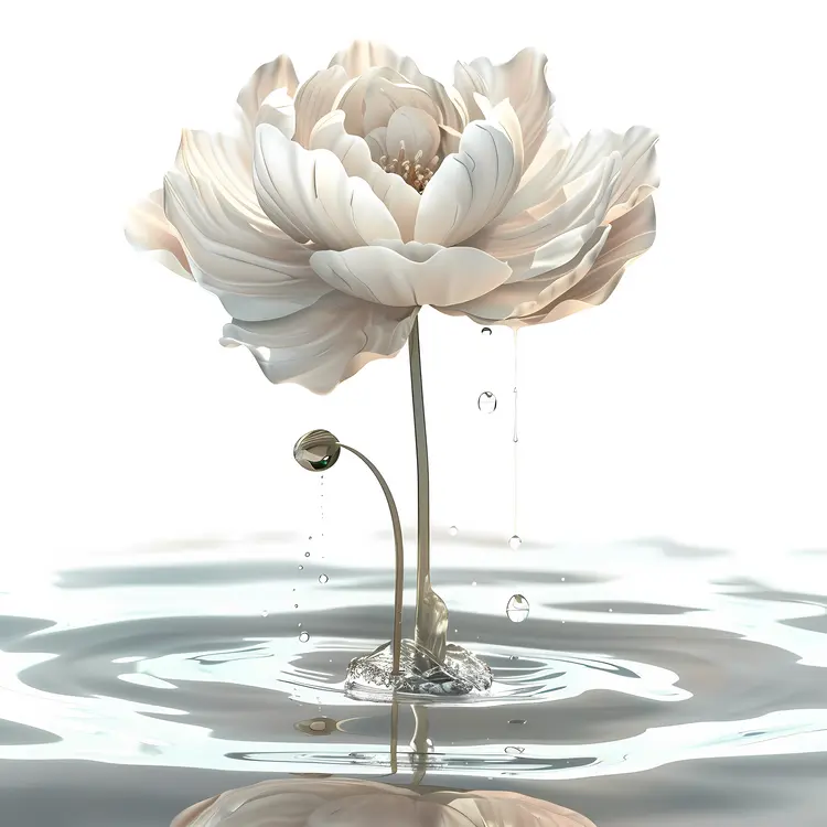 White Flower with Water Droplets