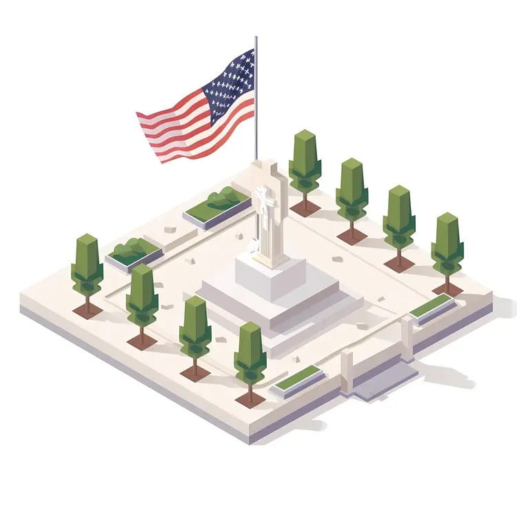 Isometric Memorial Park with American Flag