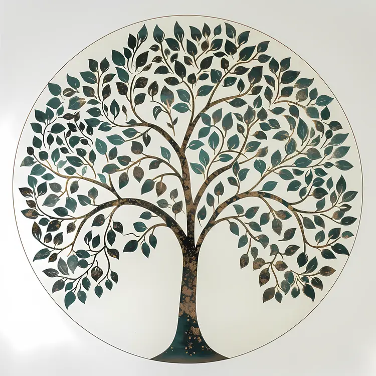 Green Tree with Branches and Leaves in a Circle