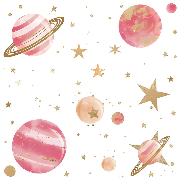 Pink Planets and Stars Doodle