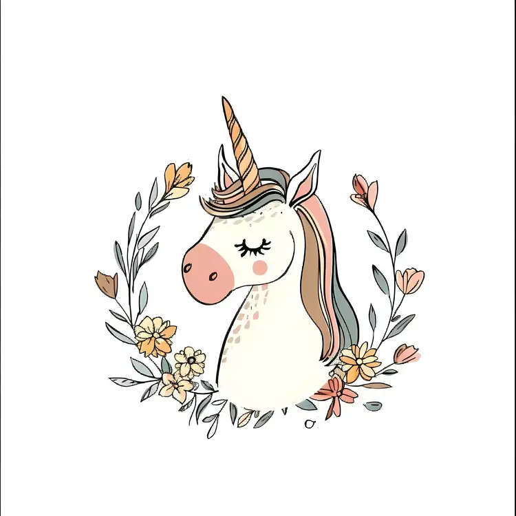 Unicorn with Yellow Flowers Illustration