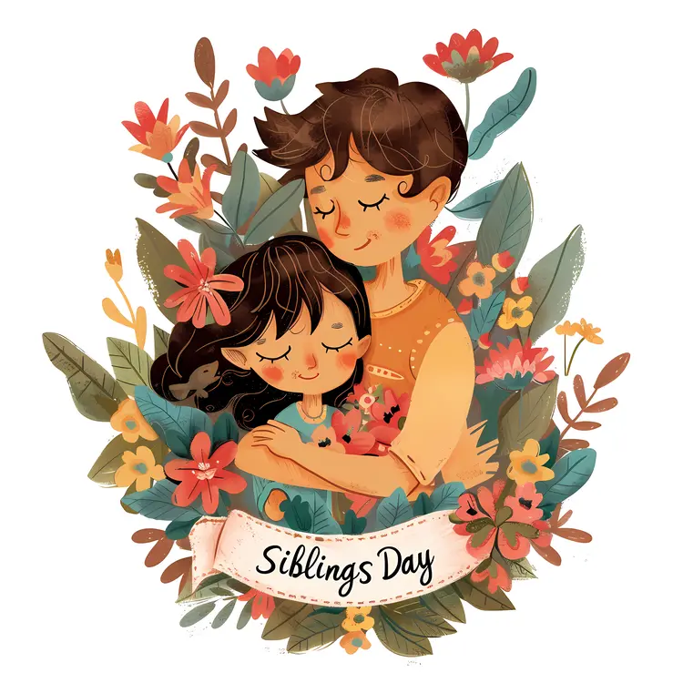 Siblings Hugging Surrounded by Flowers for Siblings Day