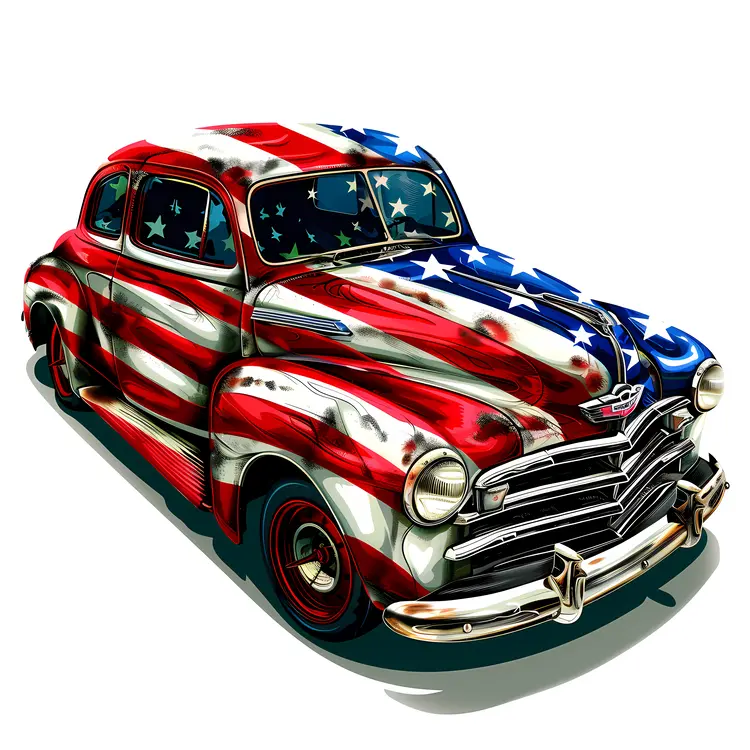 Vintage Car with American Flag Design