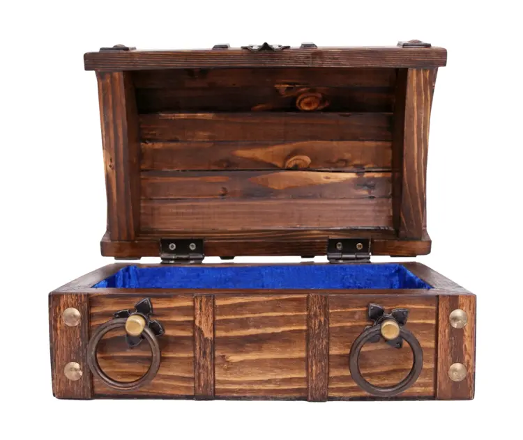 Antique Wooden Chest with Blue Lining
