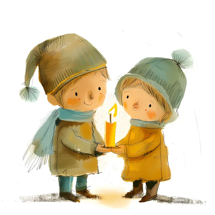 Children Holding Candle in Winter
