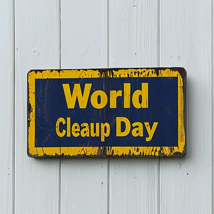 World Cleanup Day Blue and Yellow Sign