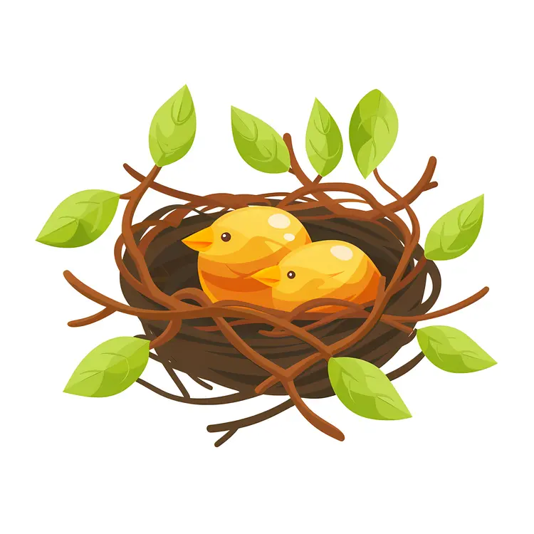 Bird Nest with Two Yellow Chicks