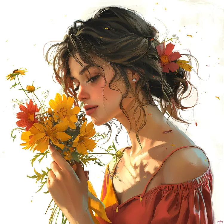 Girl with Flowers Illustration