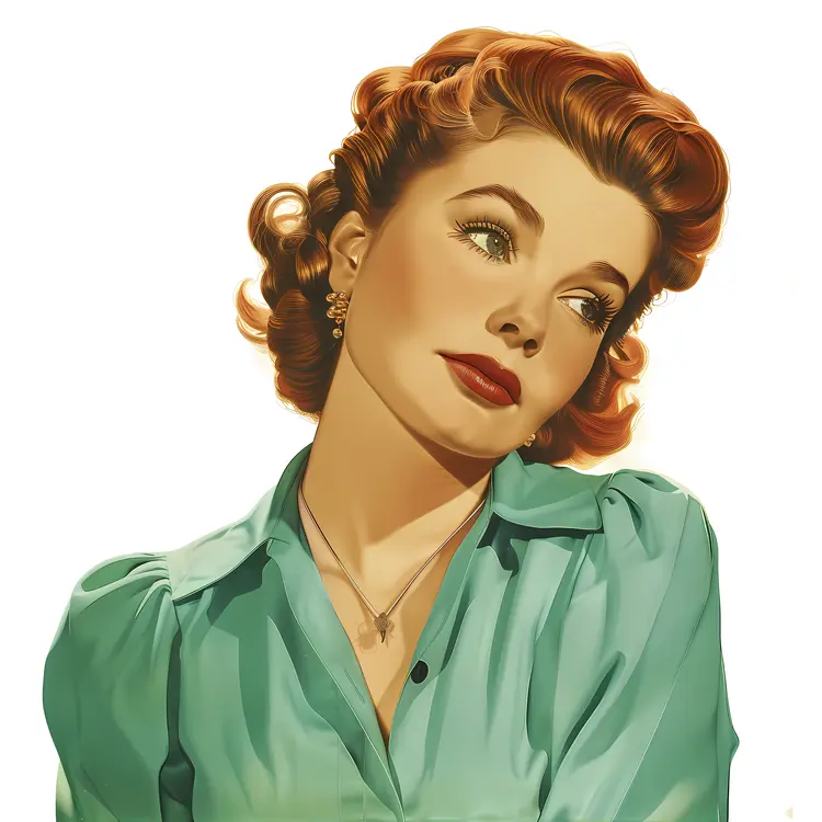Vintage Woman Portrait in Green Blouse