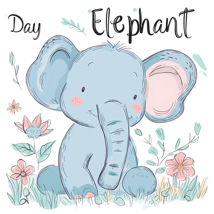 Cute Elephant with Flowers