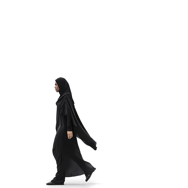 Woman Walking in Black Hijab