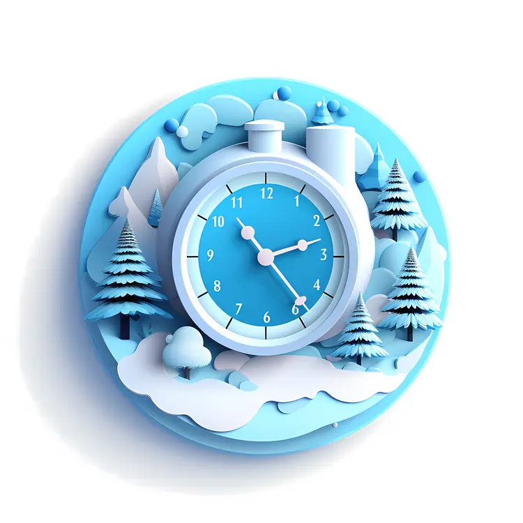 Blue Clock in Winter Wonderland