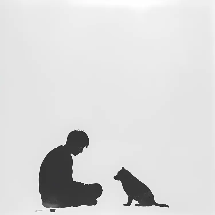 Silhouette of Person and Dog Sitting Together