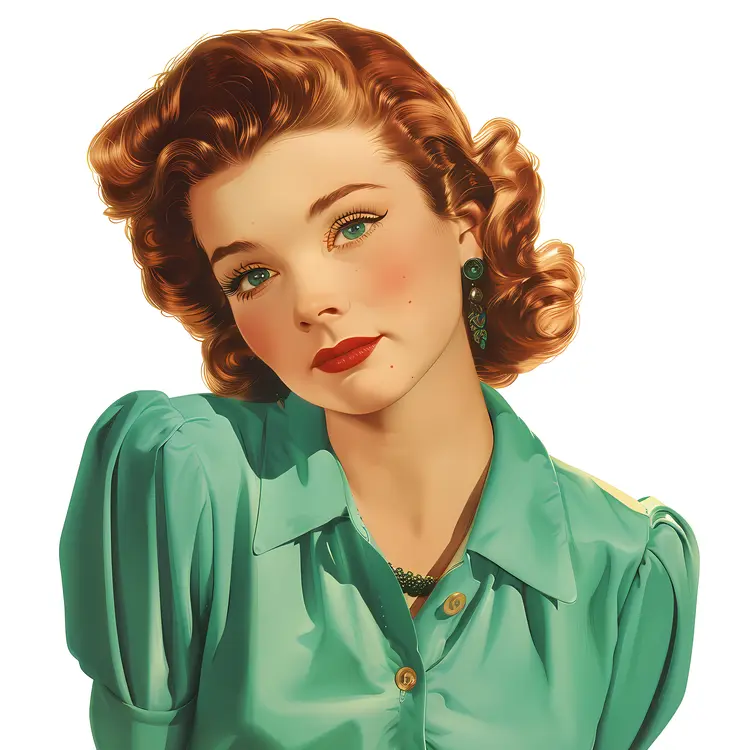 Retro Woman Portrait in Green Blouse
