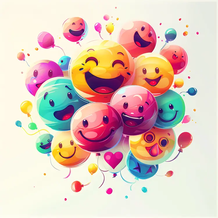Colorful Smiley Faces with Balloons